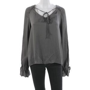 Milly Women Tunic Blouse Gray V-Neck Long Sleeve Tie Silk Size S